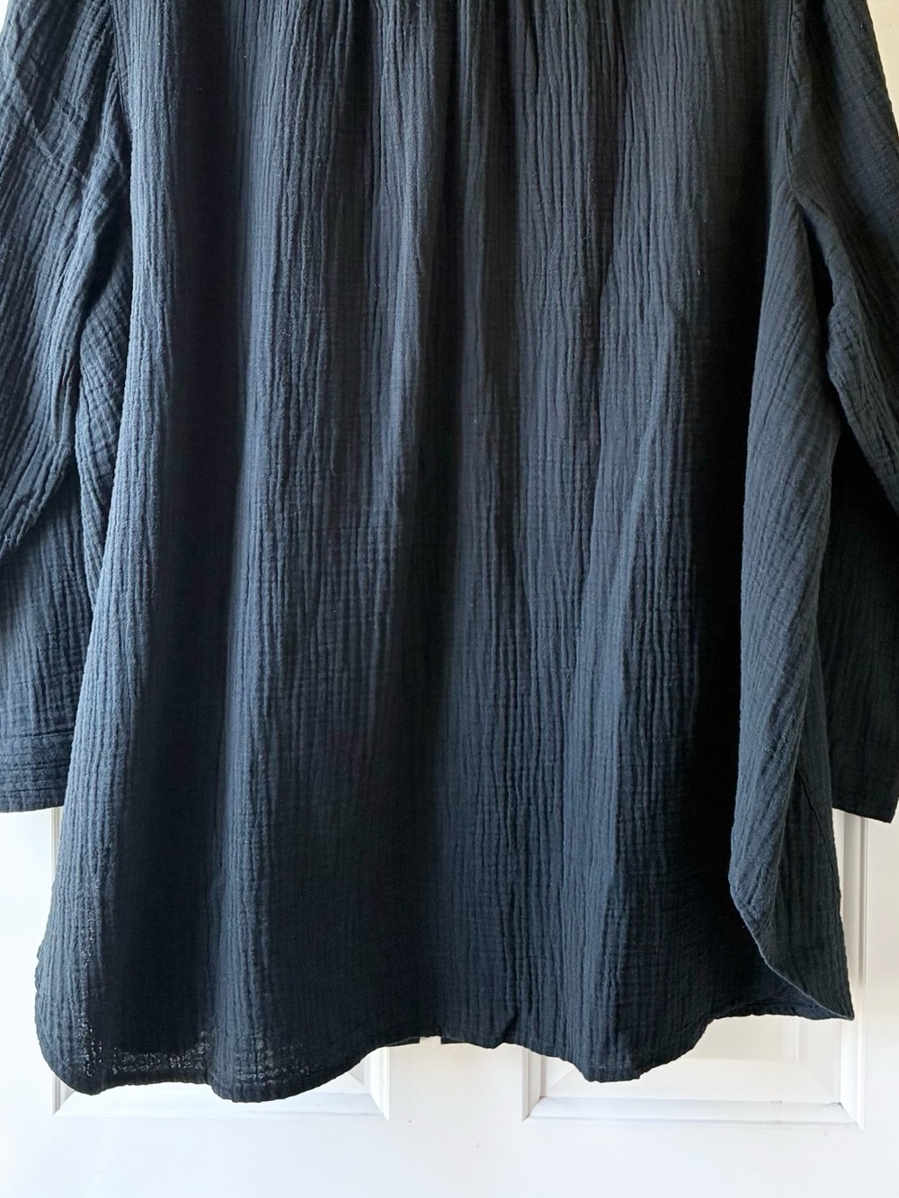 J. Jill Gauze Cotton Button-Up Shirt Textured Long Sleeve Black Size 3X - Picture 8 of 12